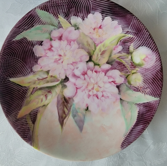 LIMOGES FRANCE 10"VINTAGE HAND PAINTED PLATE PEONIES - Picture 14 of 14